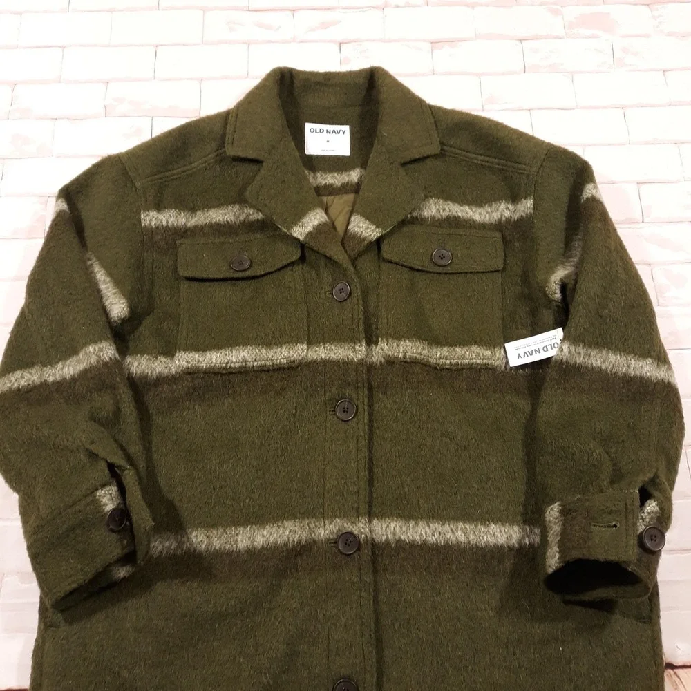 Old Navy Wool Blend Car Coat Womens M Green 4 Button Notch Lapel Heavyweight NEW